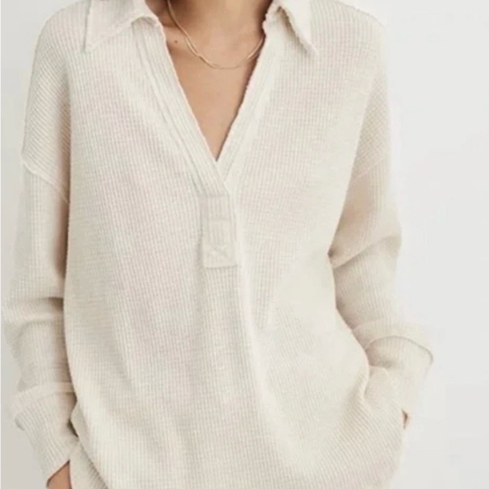 NWT Aerie LumberJane Waffle Polo  Oversized Sweater in Frost